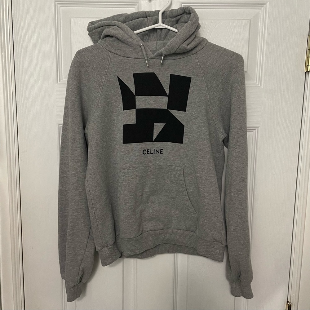 Celine Graphic Grey Hooded Pullover Hoodie Sweater Sweatshirt Cotton Small